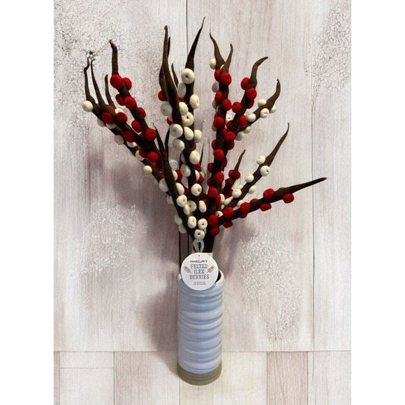 NEW Trader Joe’s Holiday Felted Ilex Holly Berries Branches Valentines Day - Picture 1 of 3